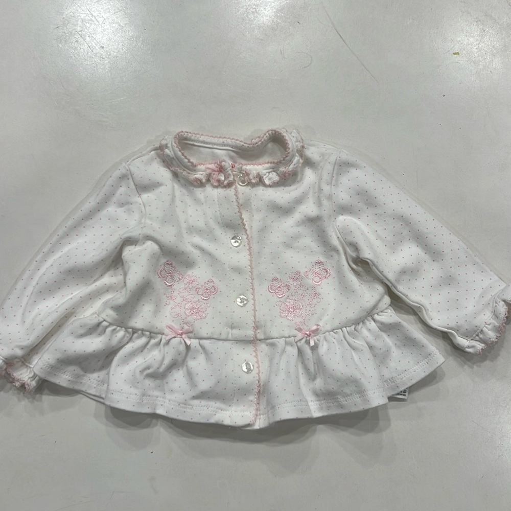 Little Me pink/white button top size 9 months